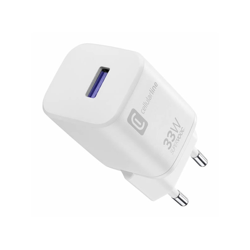 Carica Batteria da Rete Oppo USB-A SuperVooc 33W Bianco Cellularline ACHOPPOUSBSV33WW