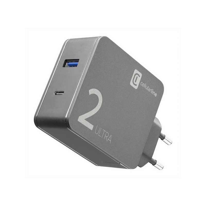 Caricabatteria da rete Ultra Duo 2 port 48W - Cellularline ACHUSB2KITHOME48WK